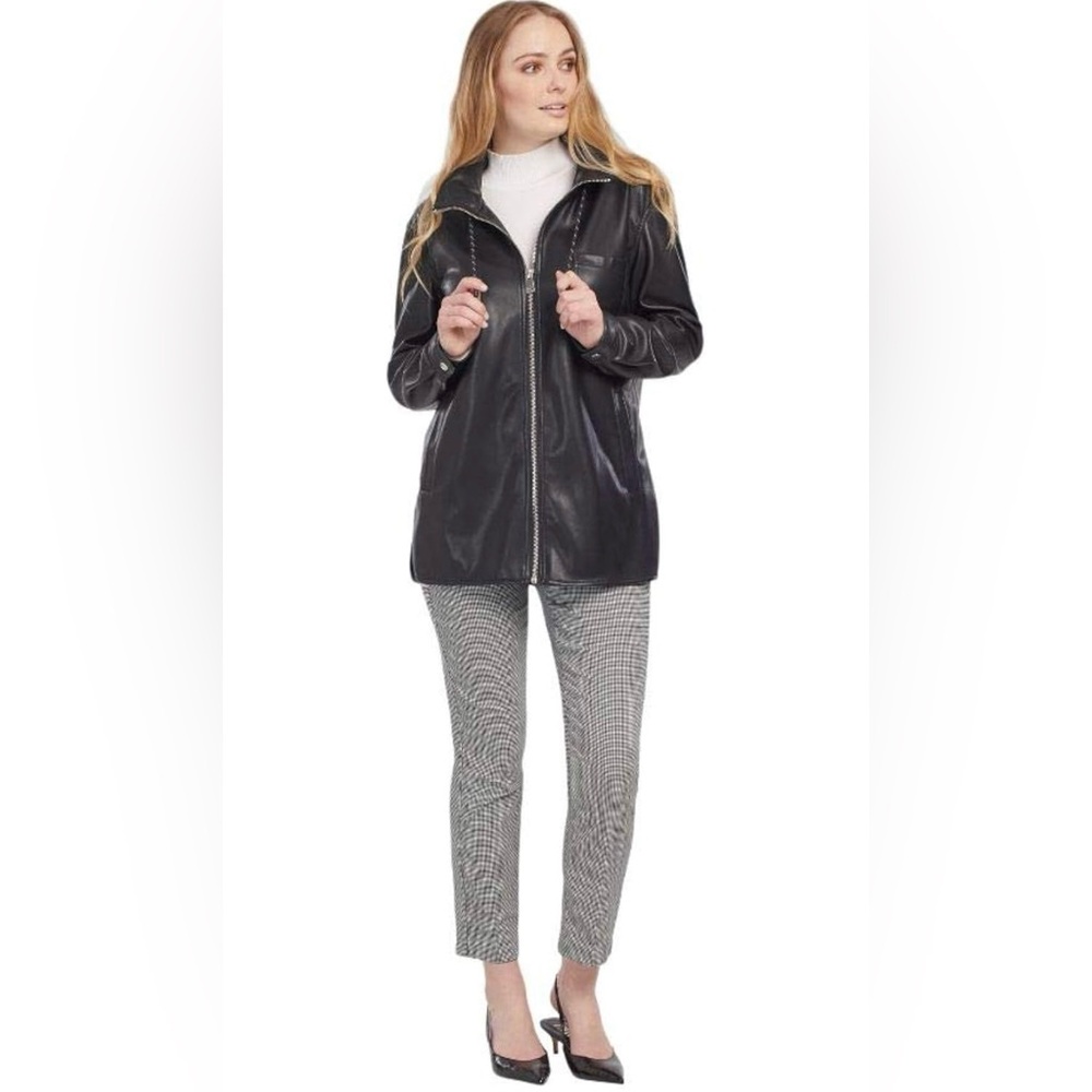 Tribal Black Hooded Vegan Leather Zip-Front Jacket